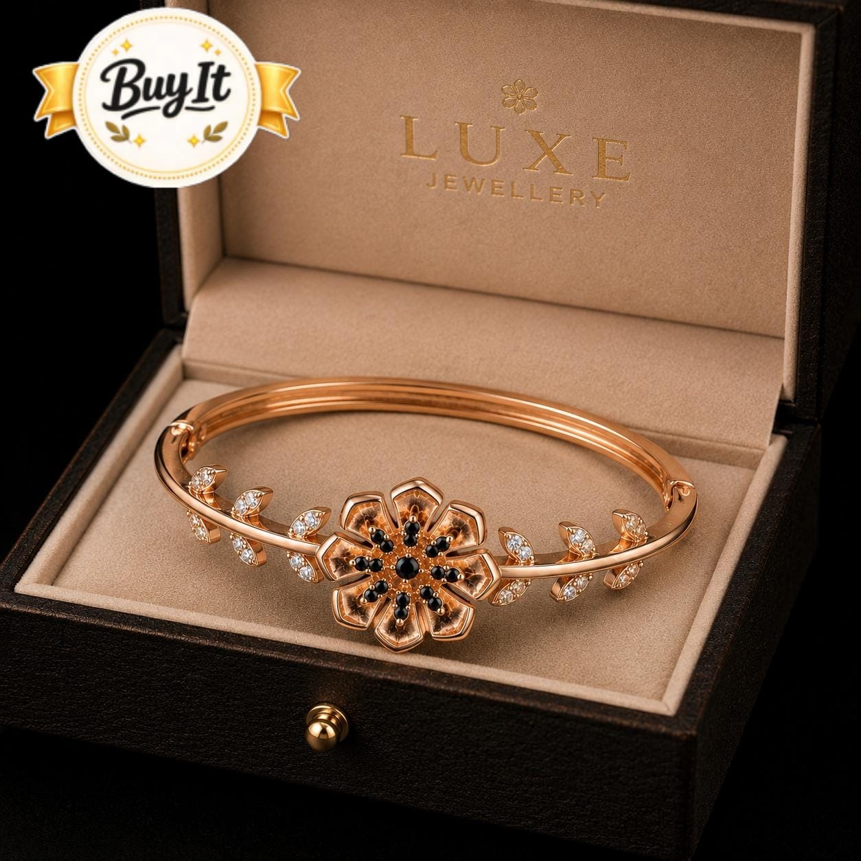 Rose Gold Floral Crystal Bracelet for Women