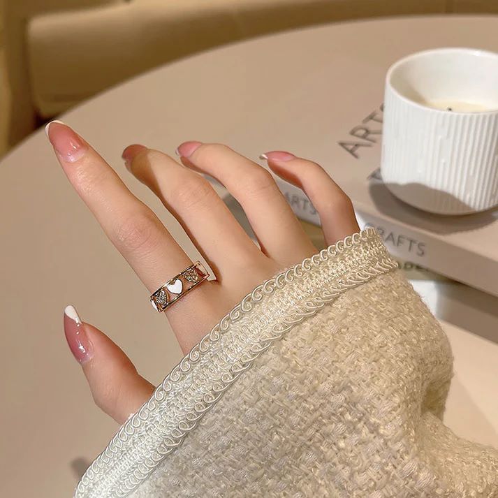 Elegant Diamond Heart Adjustable Ring for Women