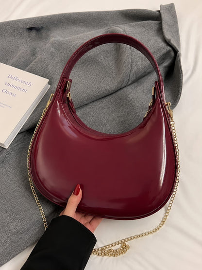 Glossy Patent Leather Shoulder Purse with Chain Strap