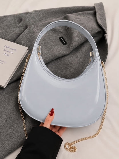 Glossy Patent Leather Shoulder Purse with Chain Strap
