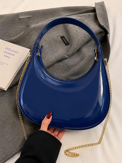 Glossy Patent Leather Shoulder Purse with Chain Strap