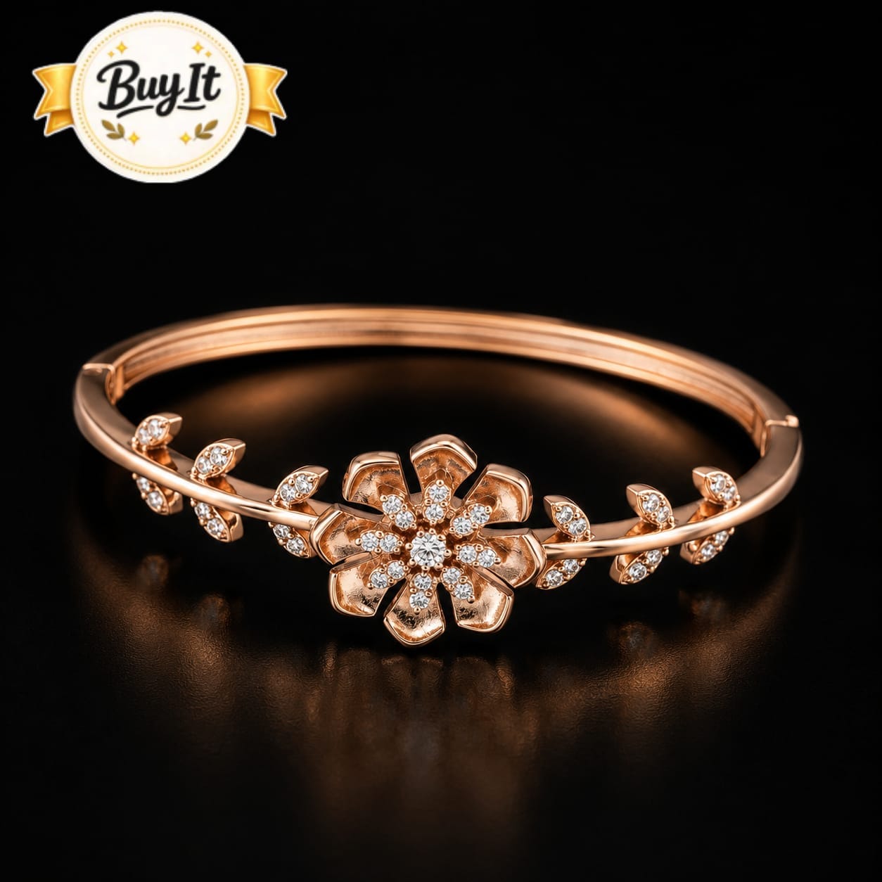 Rose Gold Floral Crystal Bracelet for Women
