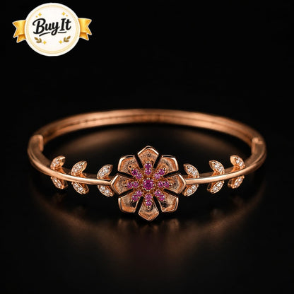 Rose Gold Floral Crystal Bracelet for Women