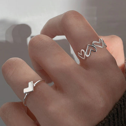Minimalist Silver Heart Adjustable Ring